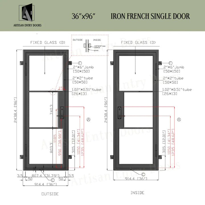 ARTISAN 36 x 96 Exterior Single French Door