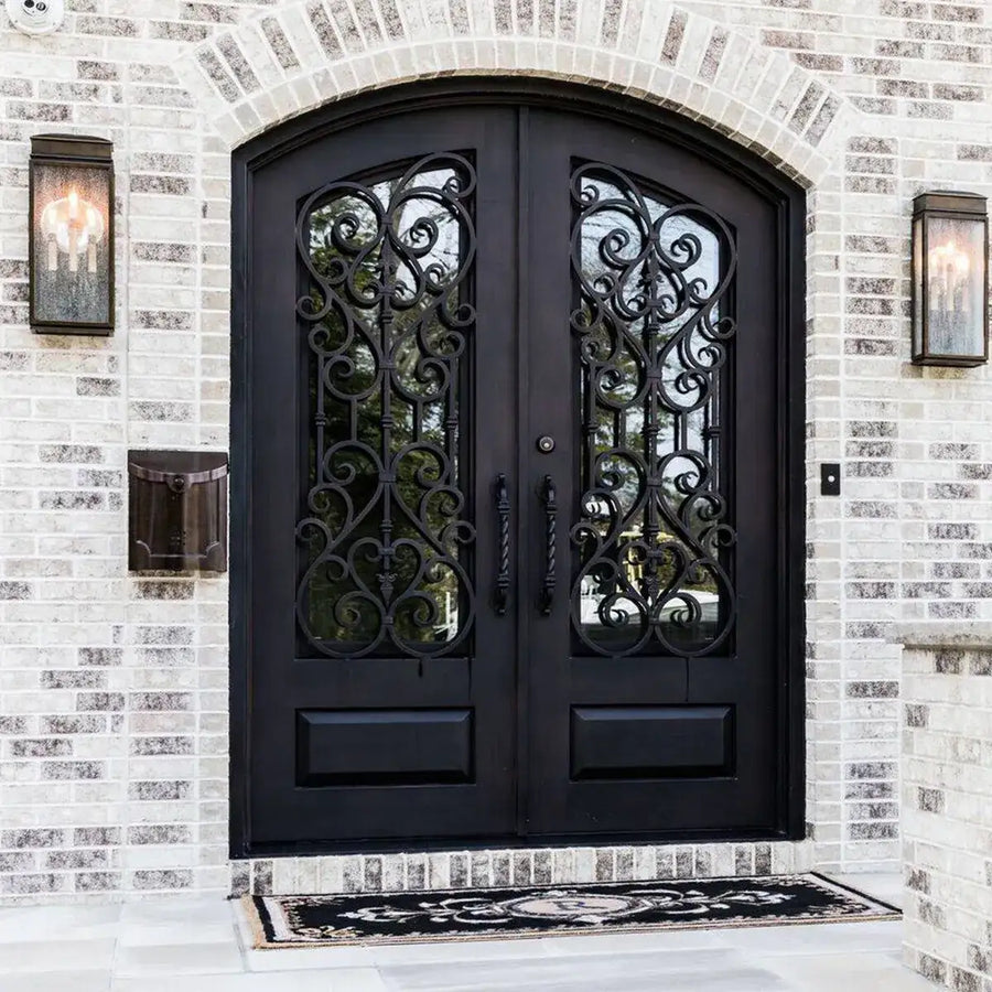 artisan-vaulted-black-iron-entry-doors-arched-top-commercial door-aed-artisanentrydoors