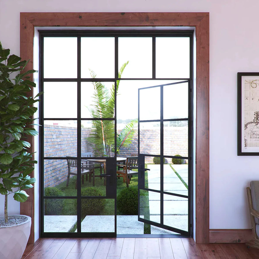 artisan-minimalist-french-iron-door-double-with-transom-tempered-clear-glass-aed-artisanentrydoors.com