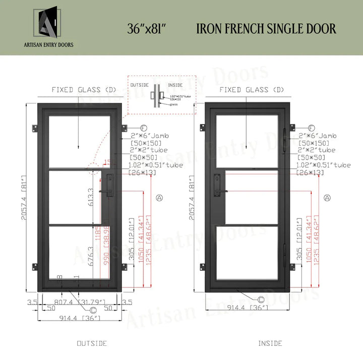 ARTISAN 36 x 81 Exterior Single French Door