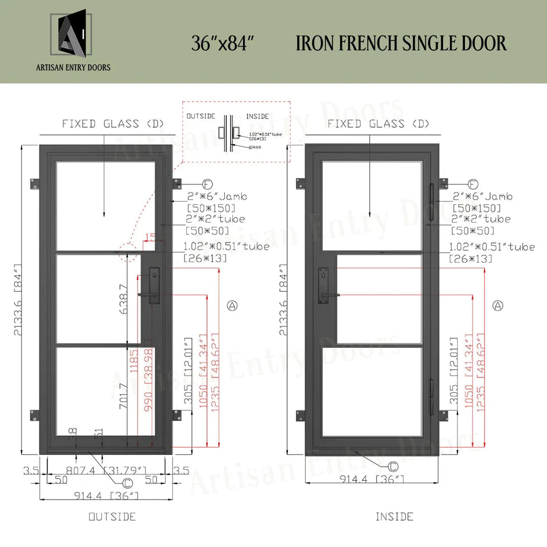 ARTISAN 36 x 84 Exterior Single French Door