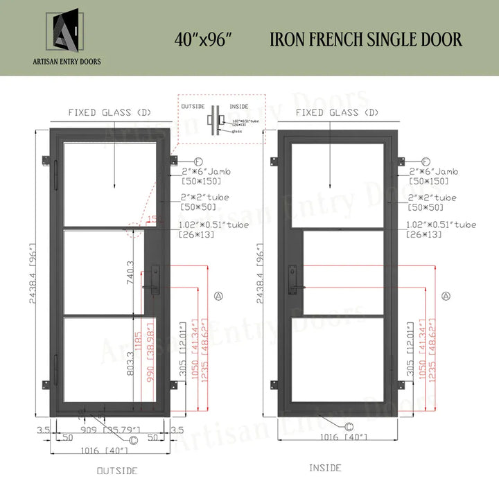 ARTISAN 40 x 96 Exterior Single French Door