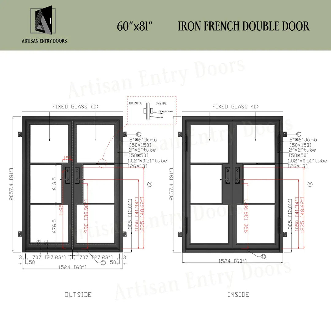 ARTISAN 60 x 81 Exterior Double French Door