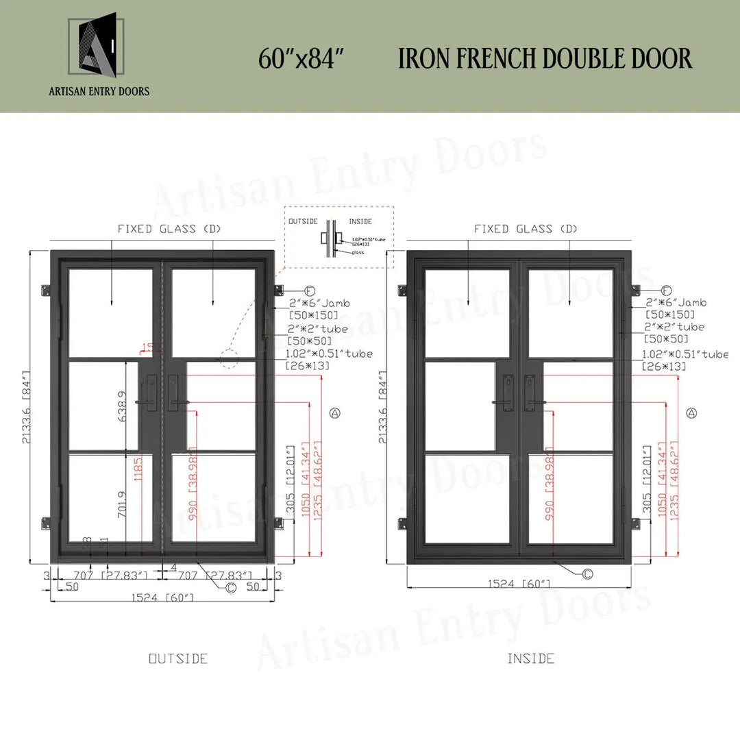 ARTISAN 60 x 84 Exterior Double French Door