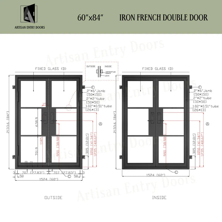 ARTISAN 60 x 84 Exterior Double French Door