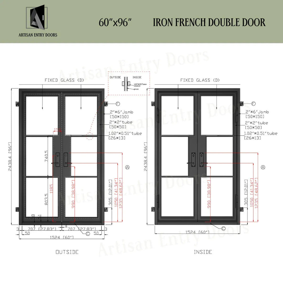 ARTISAN 60 x 96 Exterior Double French Door