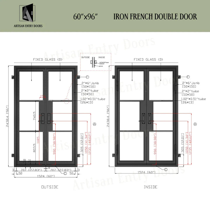 ARTISAN 60 x 96 Exterior Double French Door