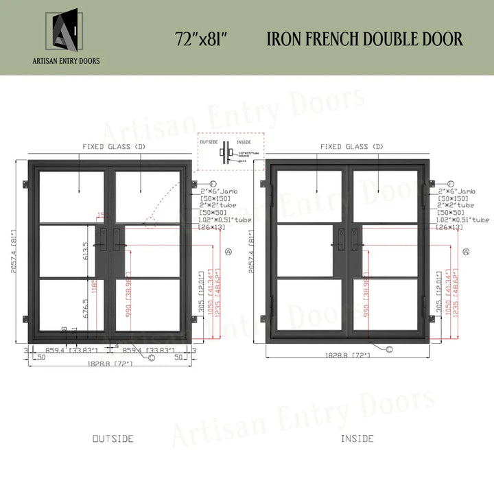 ARTISAN 72 x 81 Exterior Double French Door