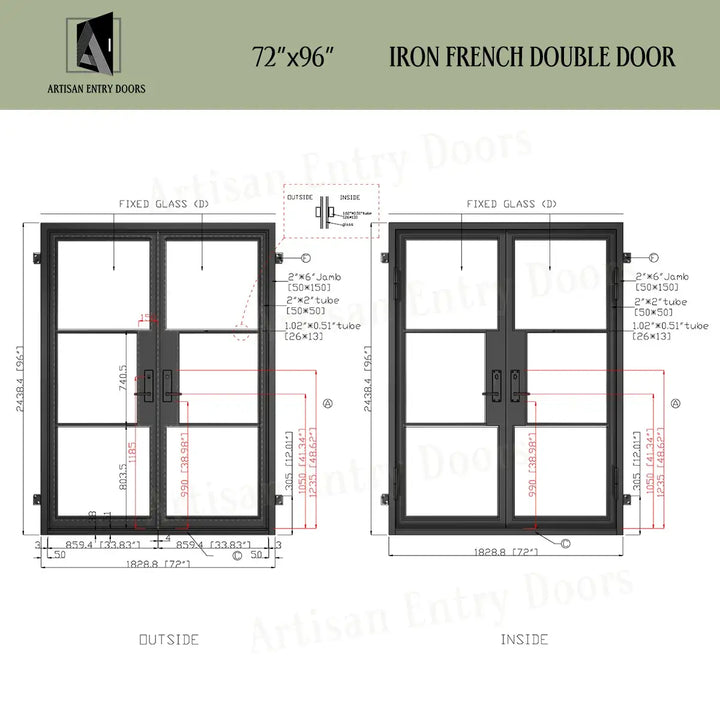 ARTISAN 72 x 96 Exterior Double French Door