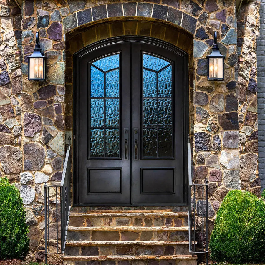 artisan-residential-entry-doors-double-iron-arched-top-black-finish-with-kickplate-aed-artisanentrydoors