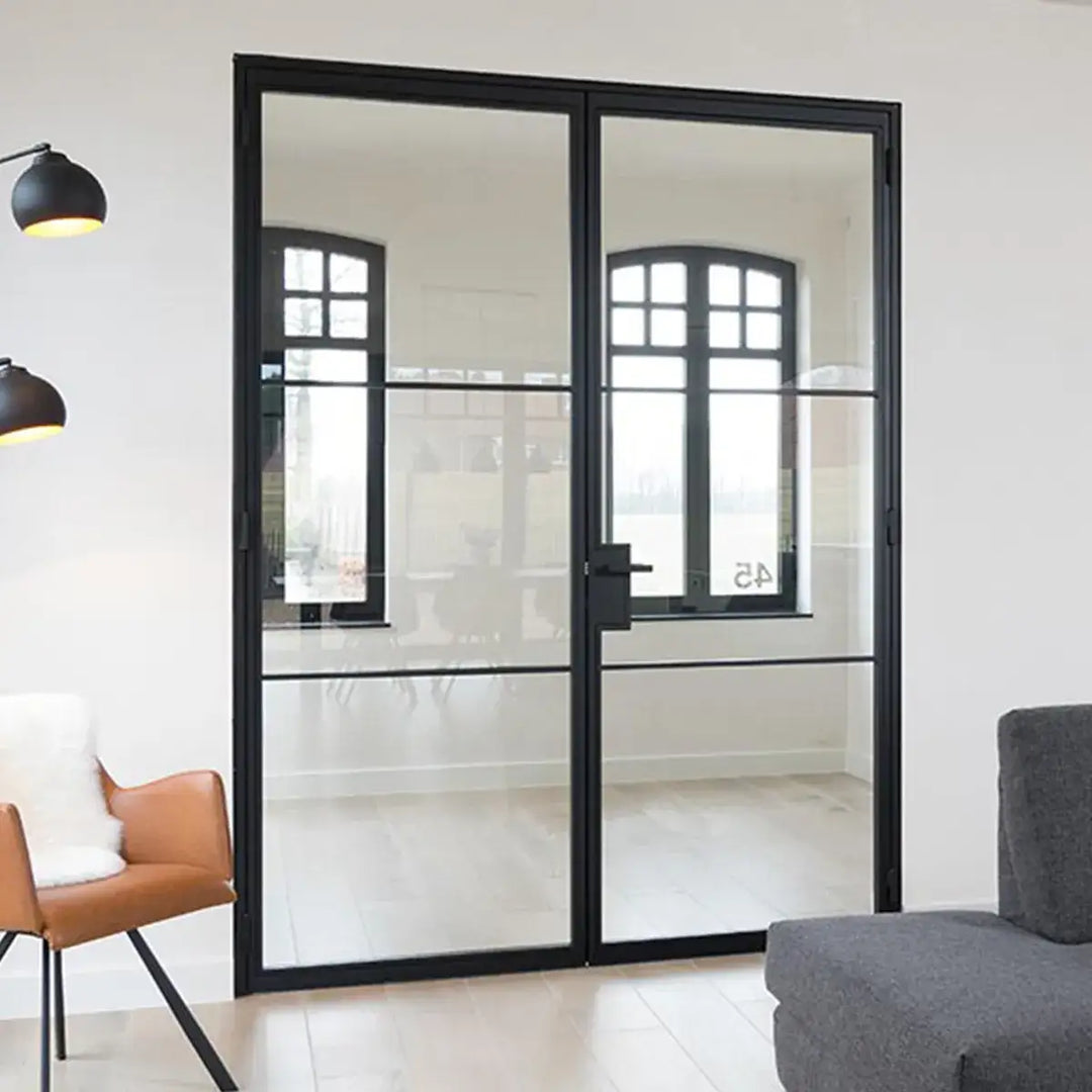 artisan-slim-metal-frame-interior-bedroom-double-door-clear-glass-3-lite-aed-artisanentrydoors