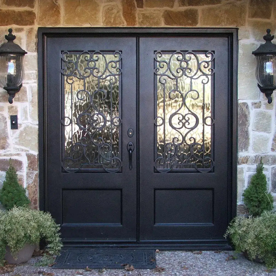 artisan-patio-iron-double-door-with-kickplate-aquatex-glass-square-top-aed-artisanentrydoors