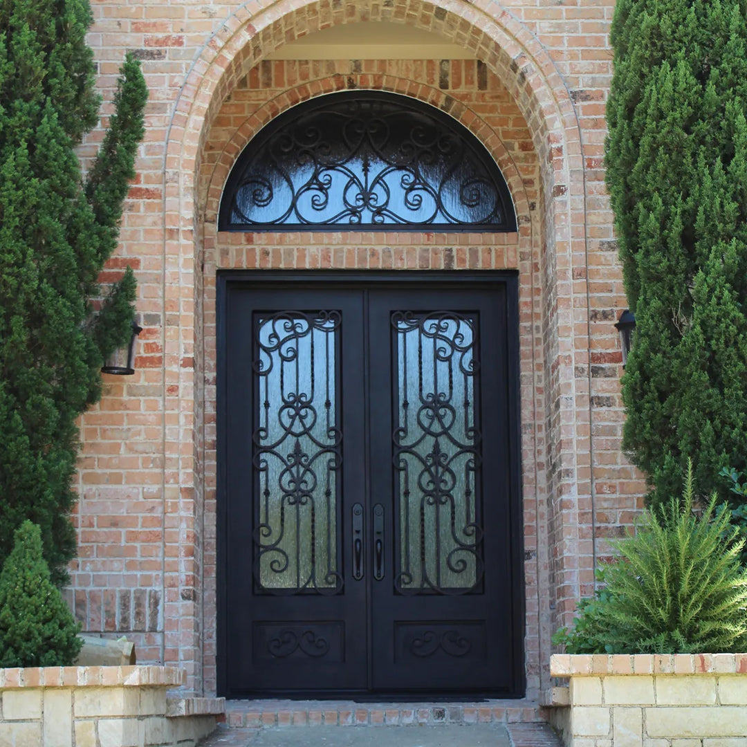ARTISAN Essentials High-End Entry Double Iron Door Round Transom AED-ID017
