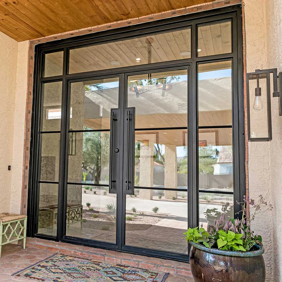 artisan-metal-french-door-system-double-door-side-windows-transom-clear-tempered-modern-entryway-aed-artisanentrydoors