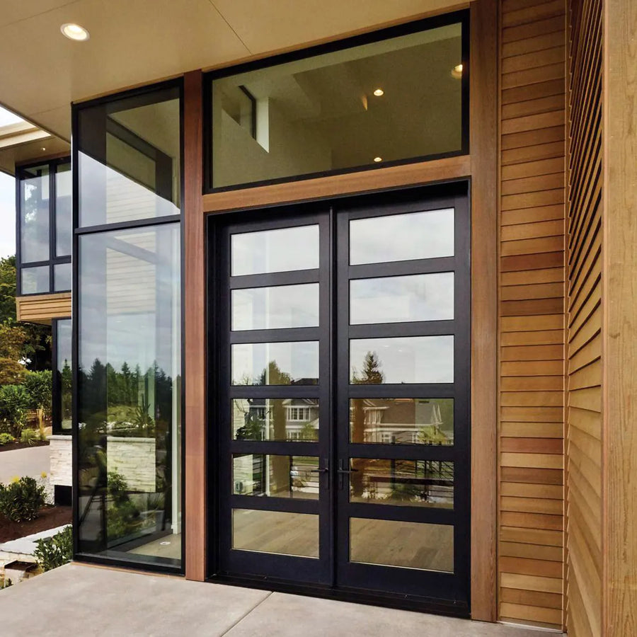 artisan-modern-double-door-clear-glass-residential-entry-minimalist-handle-aed-artisanentrydoors