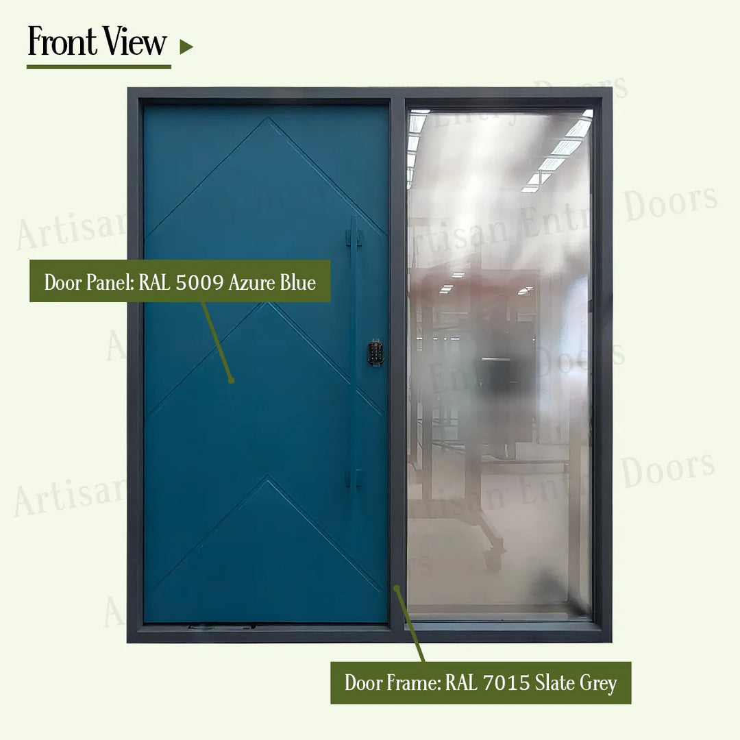 artisan-double-tone-finshes-ral 5009-ral 7015-slate-grey-front-view-artisanentrydoors