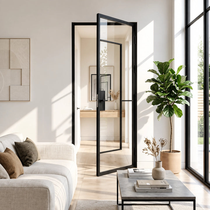 artisan-slim-interior-steel-single-door-clear-glass-passage-door-modern-black-frame-home-divider-aed-artisanentrydoors