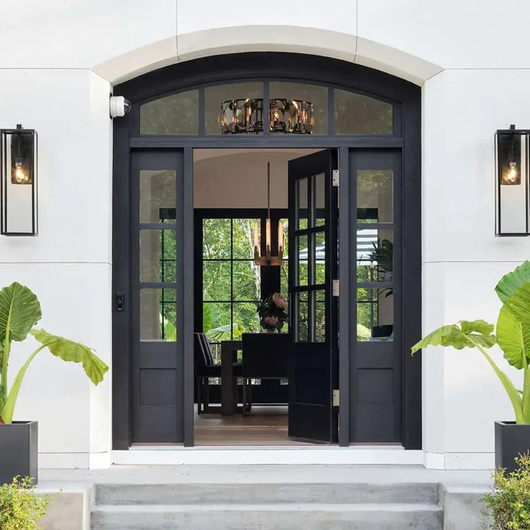 ARTISAN Essentials Square Iron Entry Door with Sidelights and Arched Transom AED-ID008