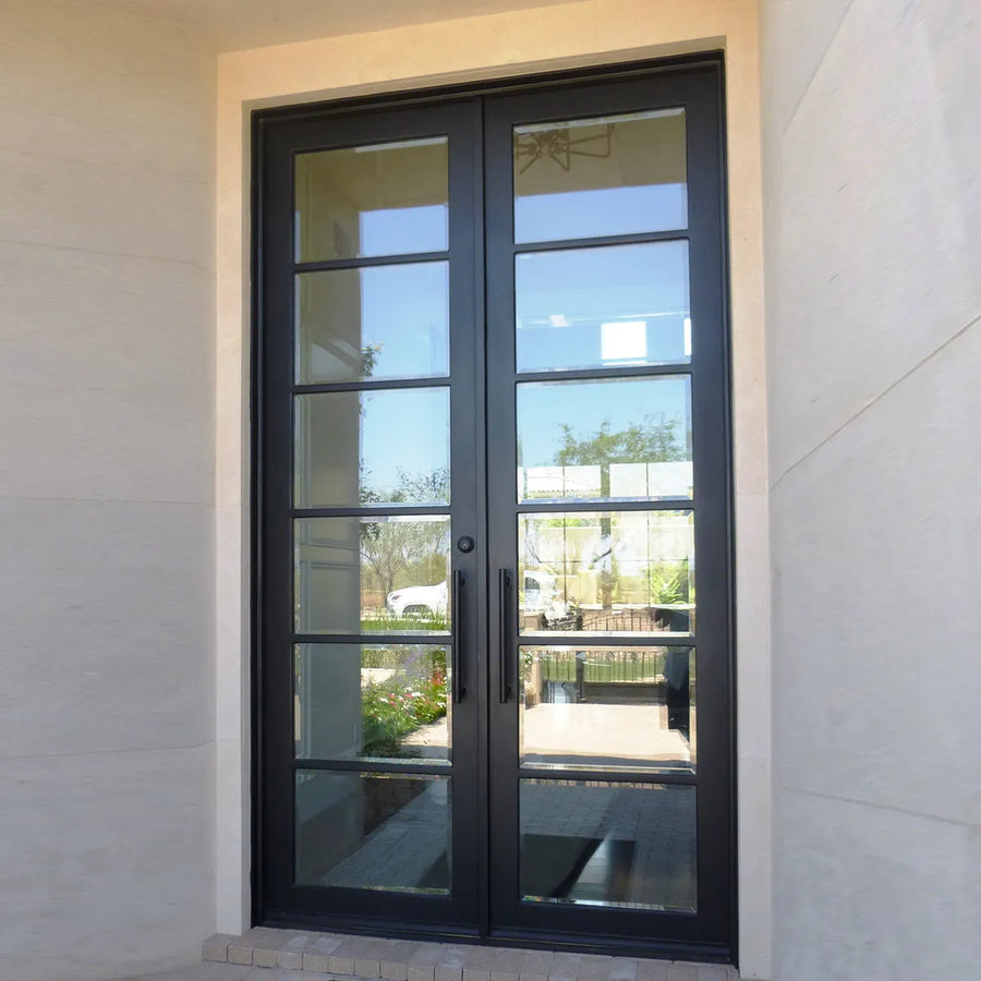 artisan-black-wrought-iron-french-door-5-lite-clear-glass-square-top-aed-artisanentrydoors