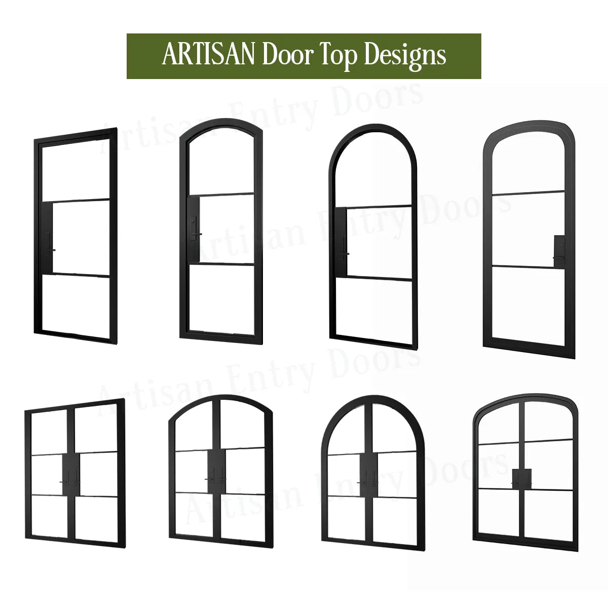 ARTISAN Modernist Double Entry Doors with Sidelights and Transom Black Frame AED-FH027