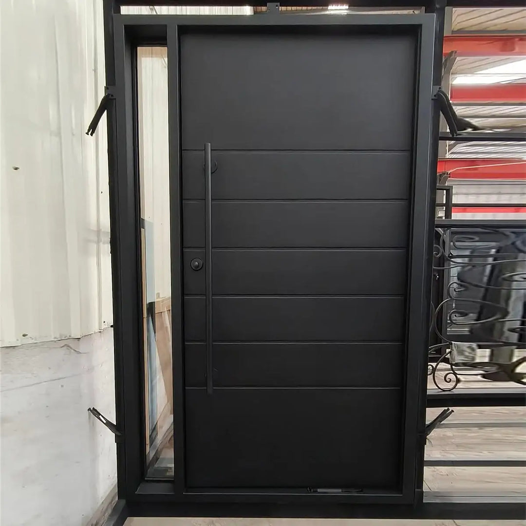 artisan-in-stock-iron-pivot-door-gray-glass-modern-style-artisanentrydoors