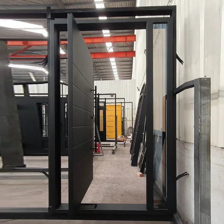artisan-in-stock-iron-pivot-door-gray-glass-modern-style-details-artisanentrydoors