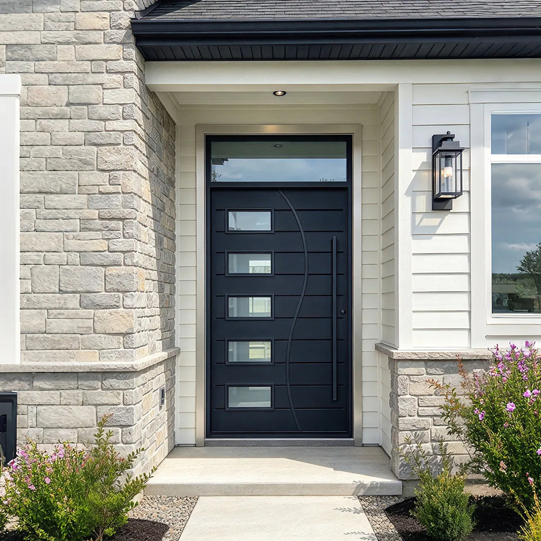 artisan-iron-entry-door-five-rectangle-lites-black-panel-flowing-metal-band-aed-artisanentrydoors