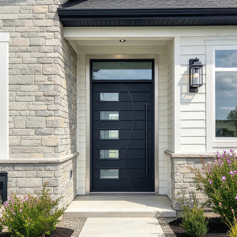 artisan-iron-entry-door-five-rectangle-lites-black-panel-flowing-metal-band-aed-artisanentrydoors