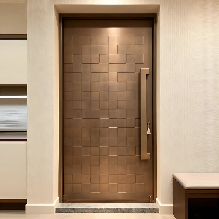 artisan-contemporary-metal-entry-pivot-door-textured-grid-panel-aed-artisanentrydoors