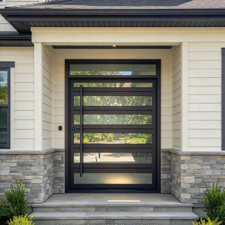 artisan-iron-entry-pivot-door-varied-size-horizontal-lites-recessed-grooves-aed-artisanentrydoors