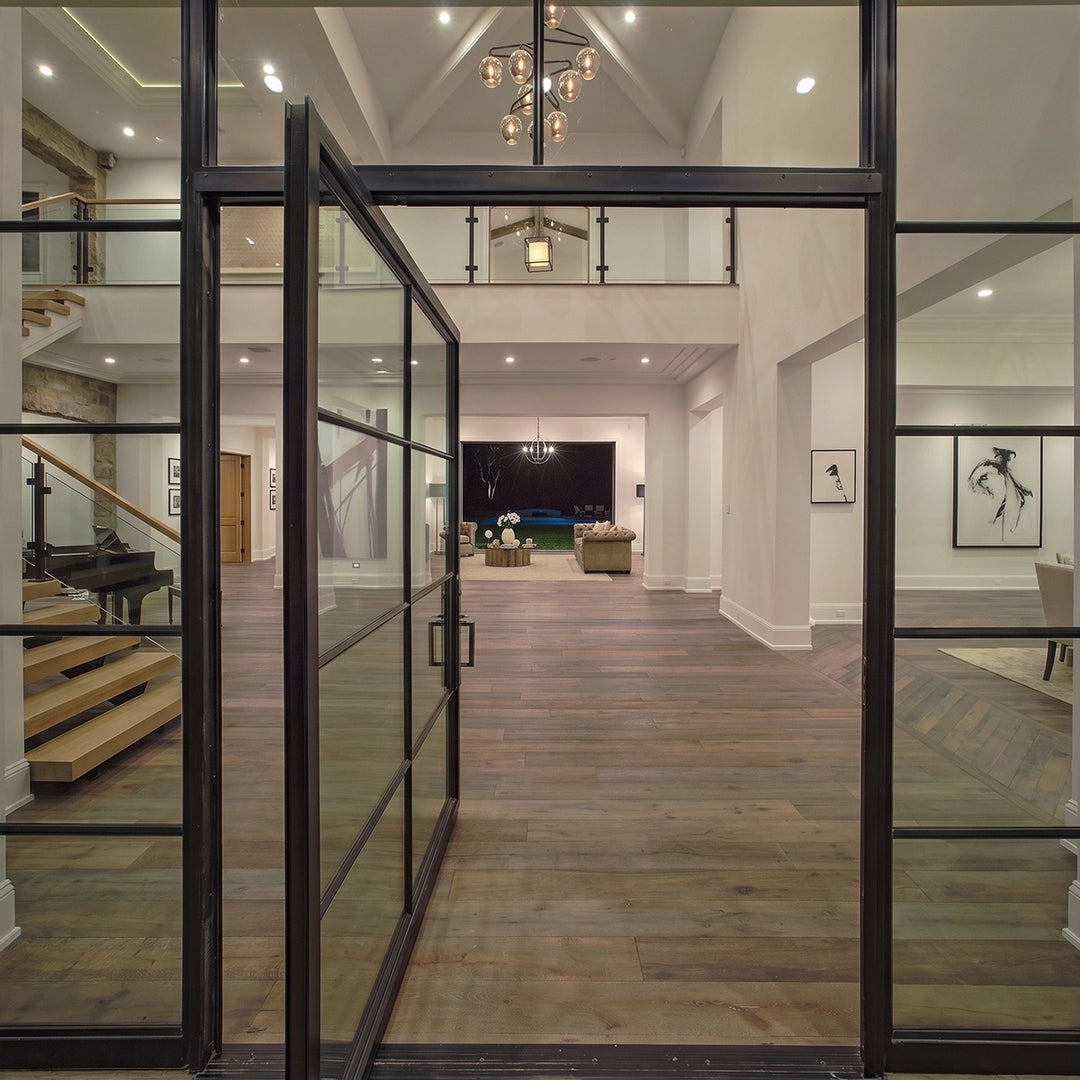 artisan-custom-iron-pivot-entry-door-8-lite-clear-glass-designer-residential-room-divider-black-frame-aed-artisanentrydoors
