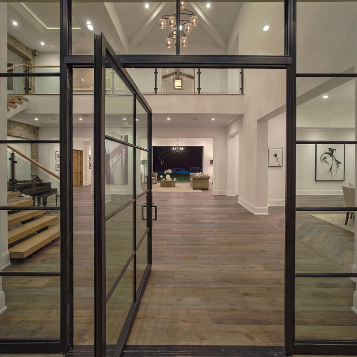 artisan-custom-iron-pivot-entry-door-8-lite-clear-glass-designer-residential-room-divider-black-frame-aed-artisanentrydoors