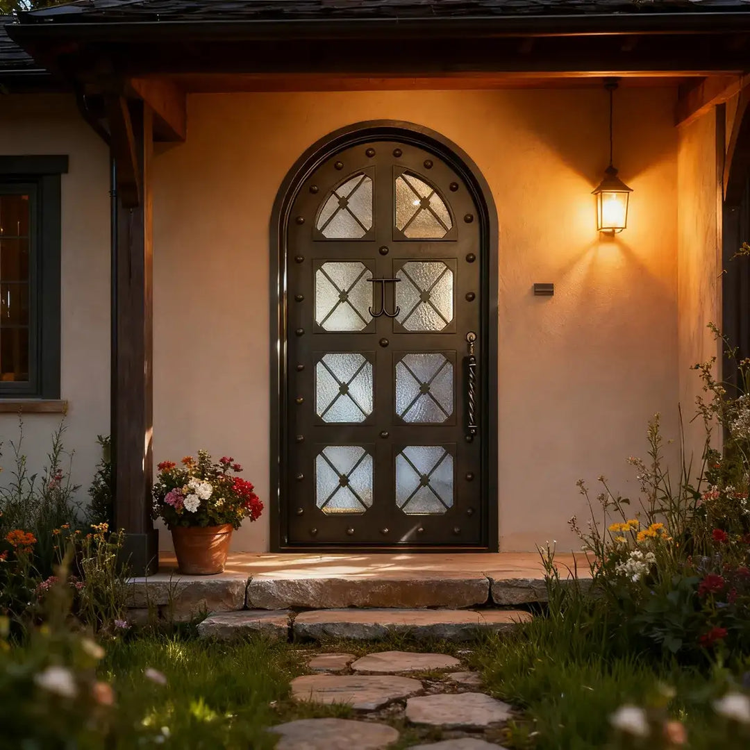 artisan-rustic-exterior-iron-entry-door-with-tempered-glass-studded-panel-design-aed-artisanentrydoors