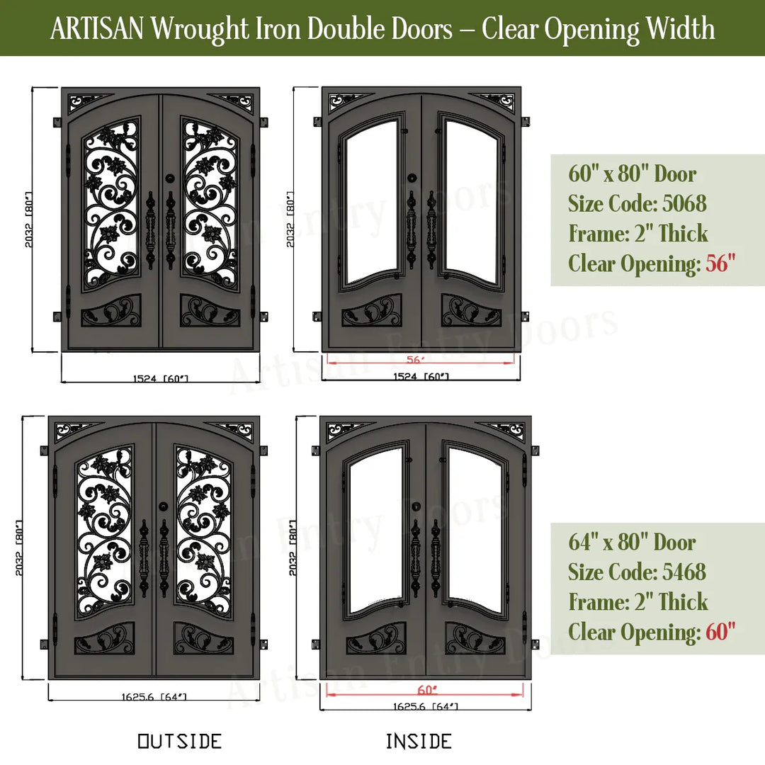 artisan-wrought-iron-double-door-60''W-vs-64''W-artisanentrydoors