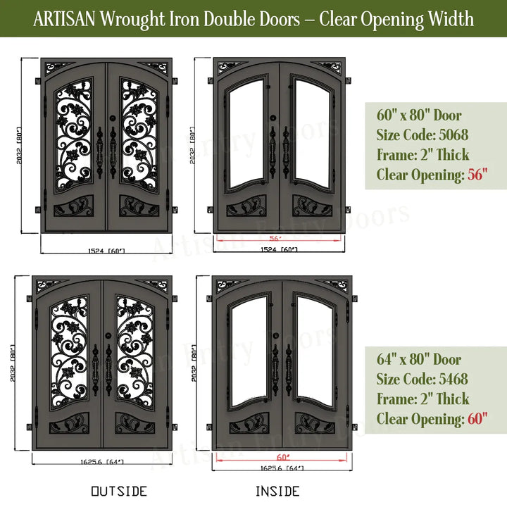 artisan-wrought-iron-double-door-60''W-vs-64''W-artisanentrydoors