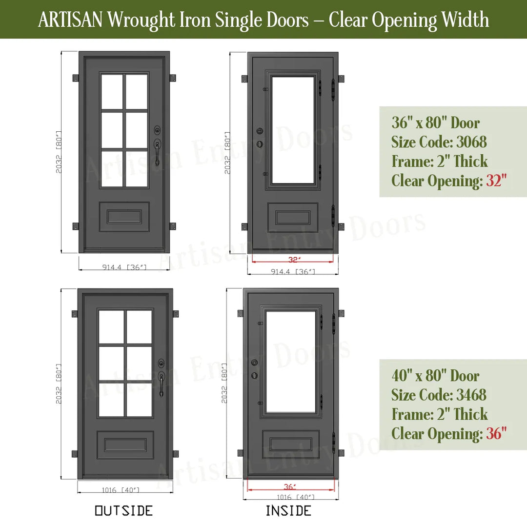 artisan-wrought-iron-single-door-36''W-vs-40''W-artisanentrydoors