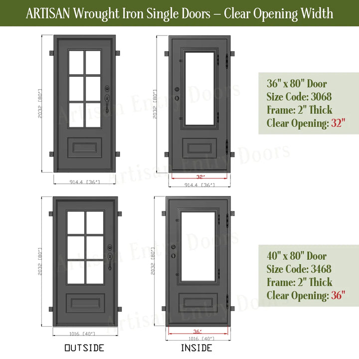 artisan-wrought-iron-single-door-36''W-vs-40''W-artisanentrydoors